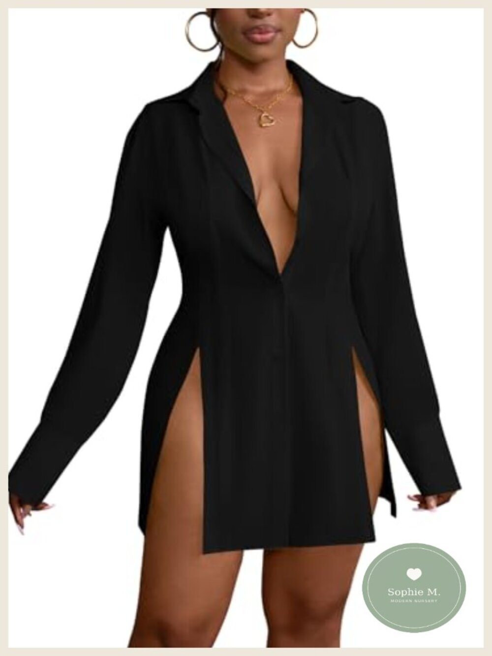 Women's Collared Deep V Neck Long Sleeve Button Up Shirt Dress High Stretch